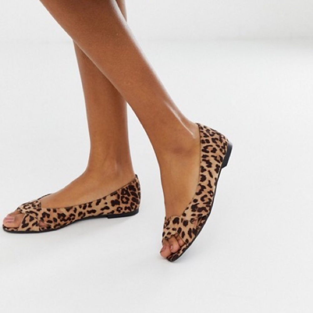 H&M Leopard Print Peep Toe Ballet Flat Shoes